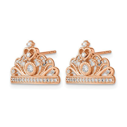 14K Roségold Polierte Echte Diamant-Tiara-Ohrstecker