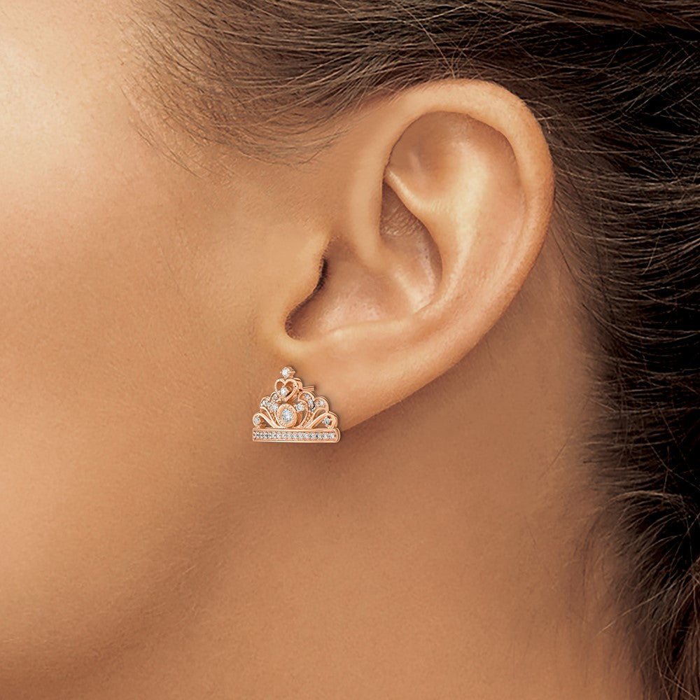 14K Roségold Polierte Echte Diamant-Tiara-Ohrstecker