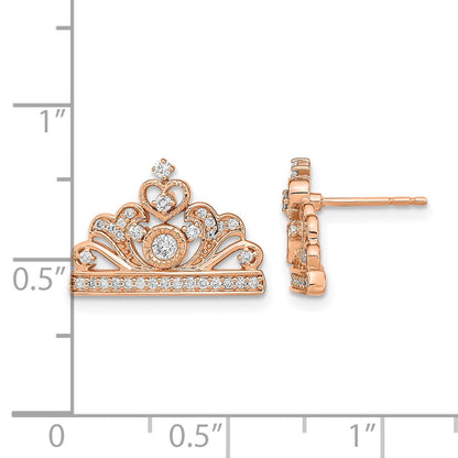 14K Roségold Polierte Echte Diamant-Tiara-Ohrstecker