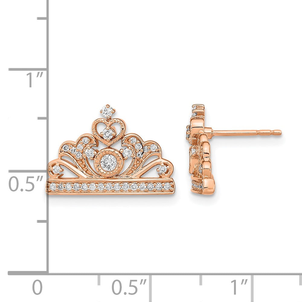 14K Roségold Polierte Echte Diamant-Tiara-Ohrstecker