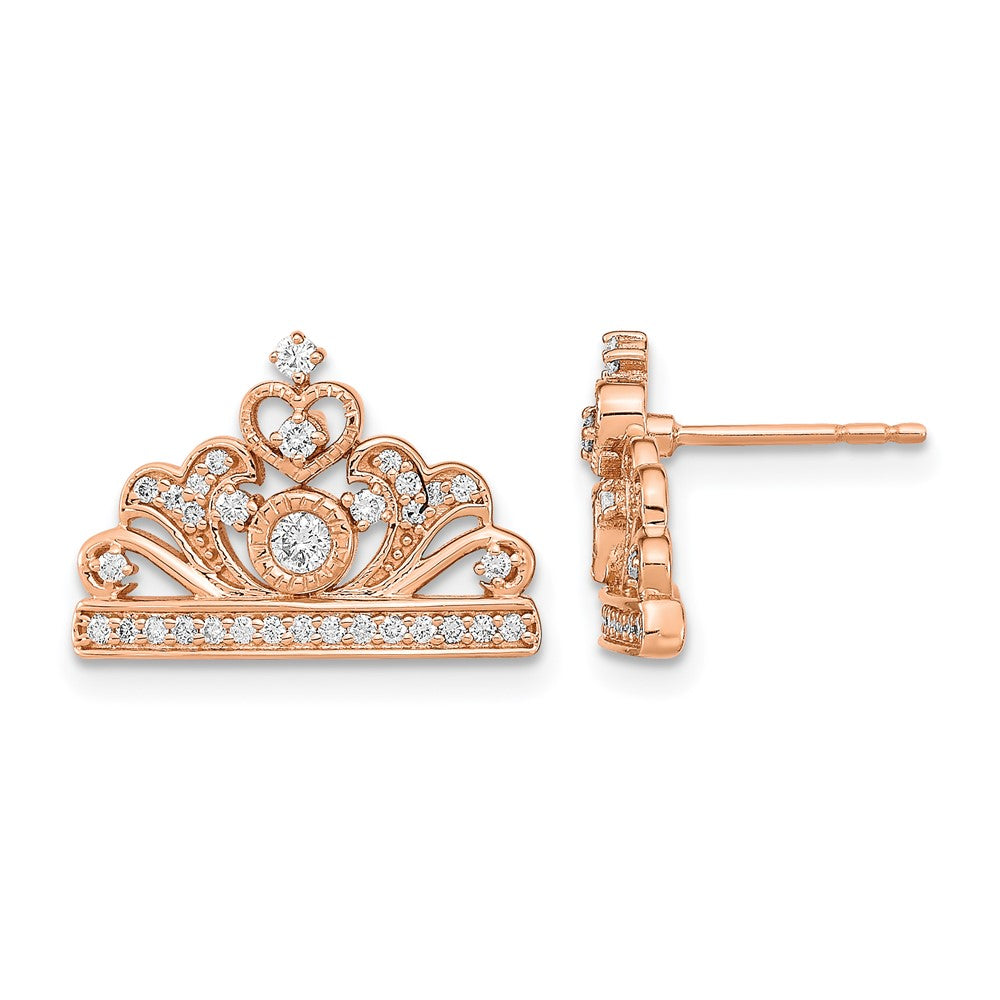 14K Roségold Polierte Echte Diamant-Tiara-Ohrstecker