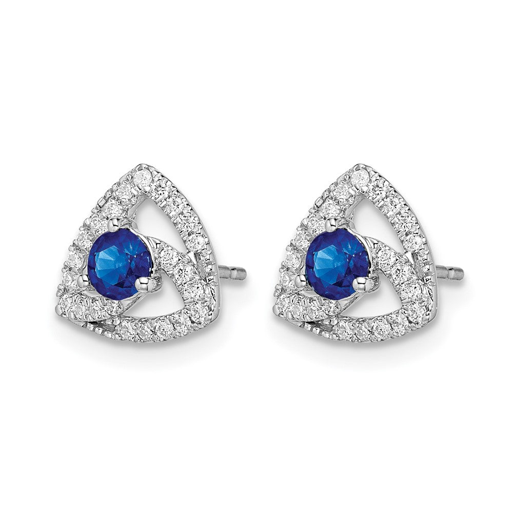 14K Weißgold Echte Diamant- und Blausaphir-Dreieck-Ohrstecker
