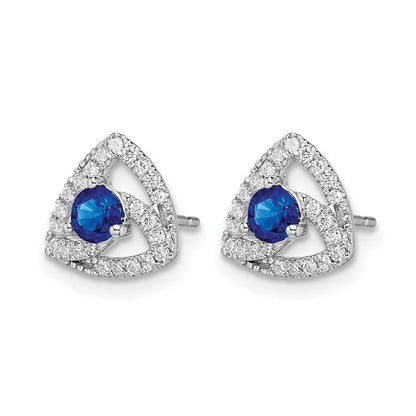 14K Weißgold Echte Diamant- und Blausaphir-Dreieck-Ohrstecker