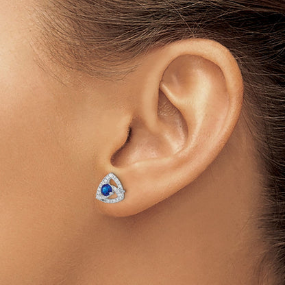 14K Weißgold Echte Diamant- und Blausaphir-Dreieck-Ohrstecker