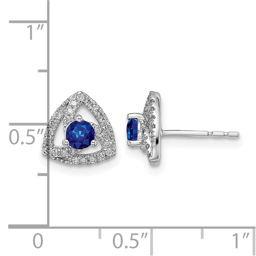 14K Weißgold Echte Diamant- und Blausaphir-Dreieck-Ohrstecker