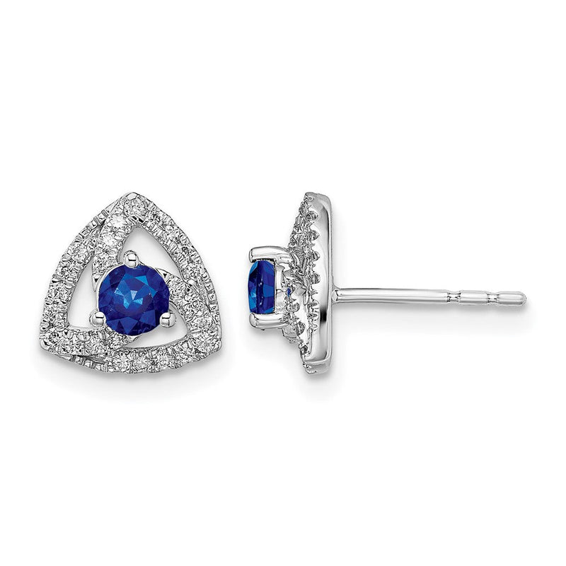 14K Weißgold Echte Diamant- und Blausaphir-Dreieck-Ohrstecker