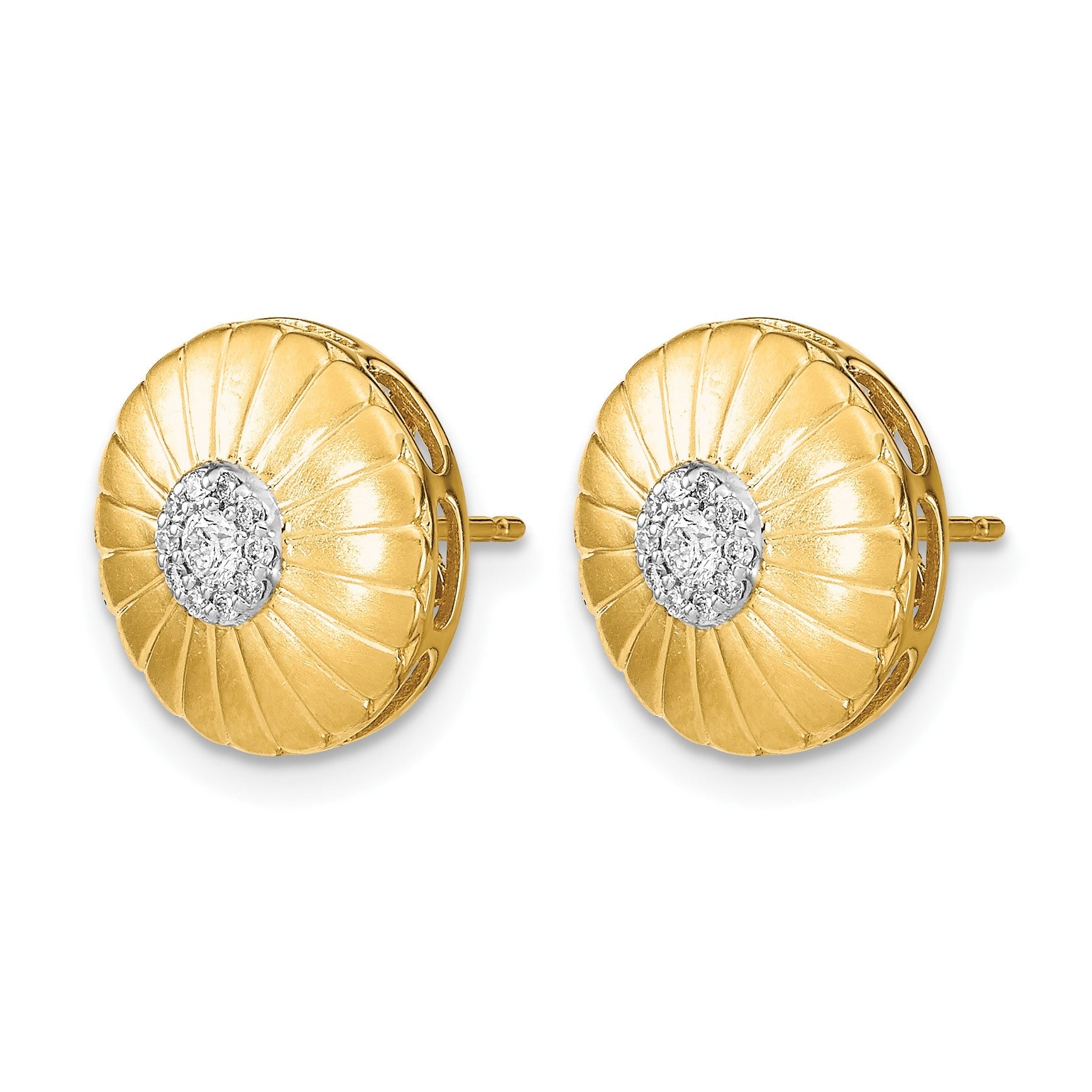 14K Gelbgold Ohrstecker mit Blume, satiniert, mit echten Diamanten