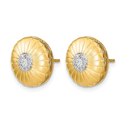 14K Gelbgold Ohrstecker mit Blume, satiniert, mit echten Diamanten