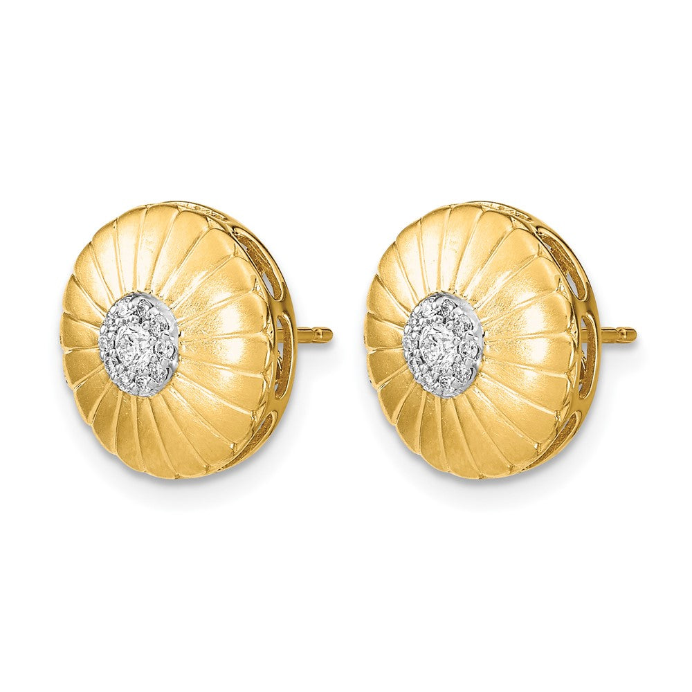14K Gelbgold Ohrstecker mit Blume, satiniert, mit echten Diamanten