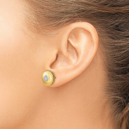 14K Gelbgold Ohrstecker mit Blume, satiniert, mit echten Diamanten