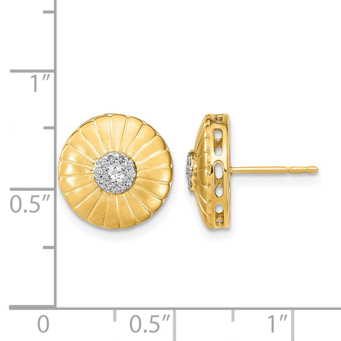 14K Gelbgold Ohrstecker mit Blume, satiniert, mit echten Diamanten