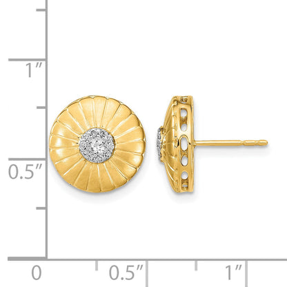 14K Gelbgold Ohrstecker mit Blume, satiniert, mit echten Diamanten