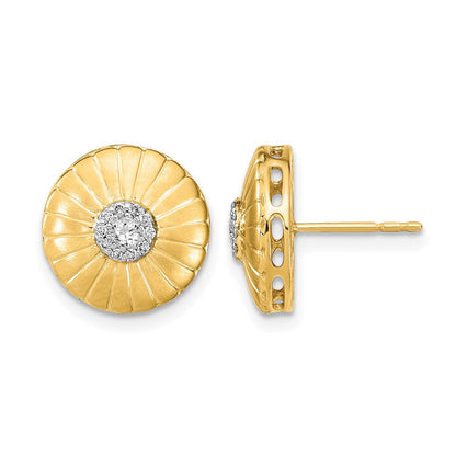 14K Gelbgold Ohrstecker mit Blume, satiniert, mit echten Diamanten
