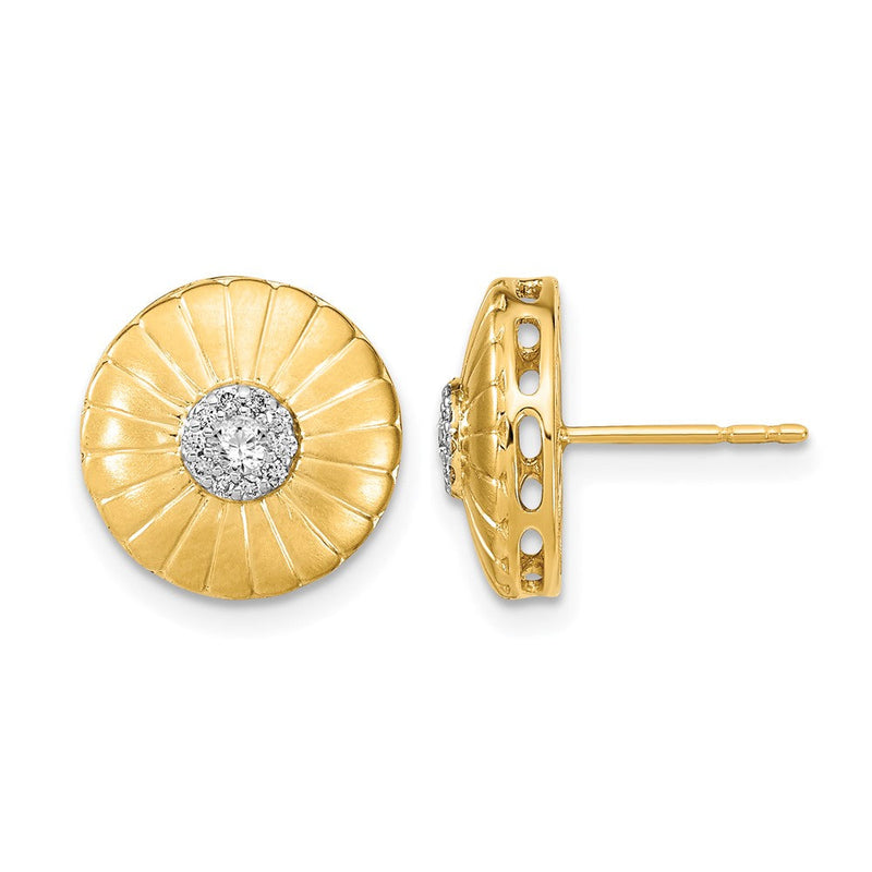 14K Gelbgold Ohrstecker mit Blume, satiniert, mit echten Diamanten