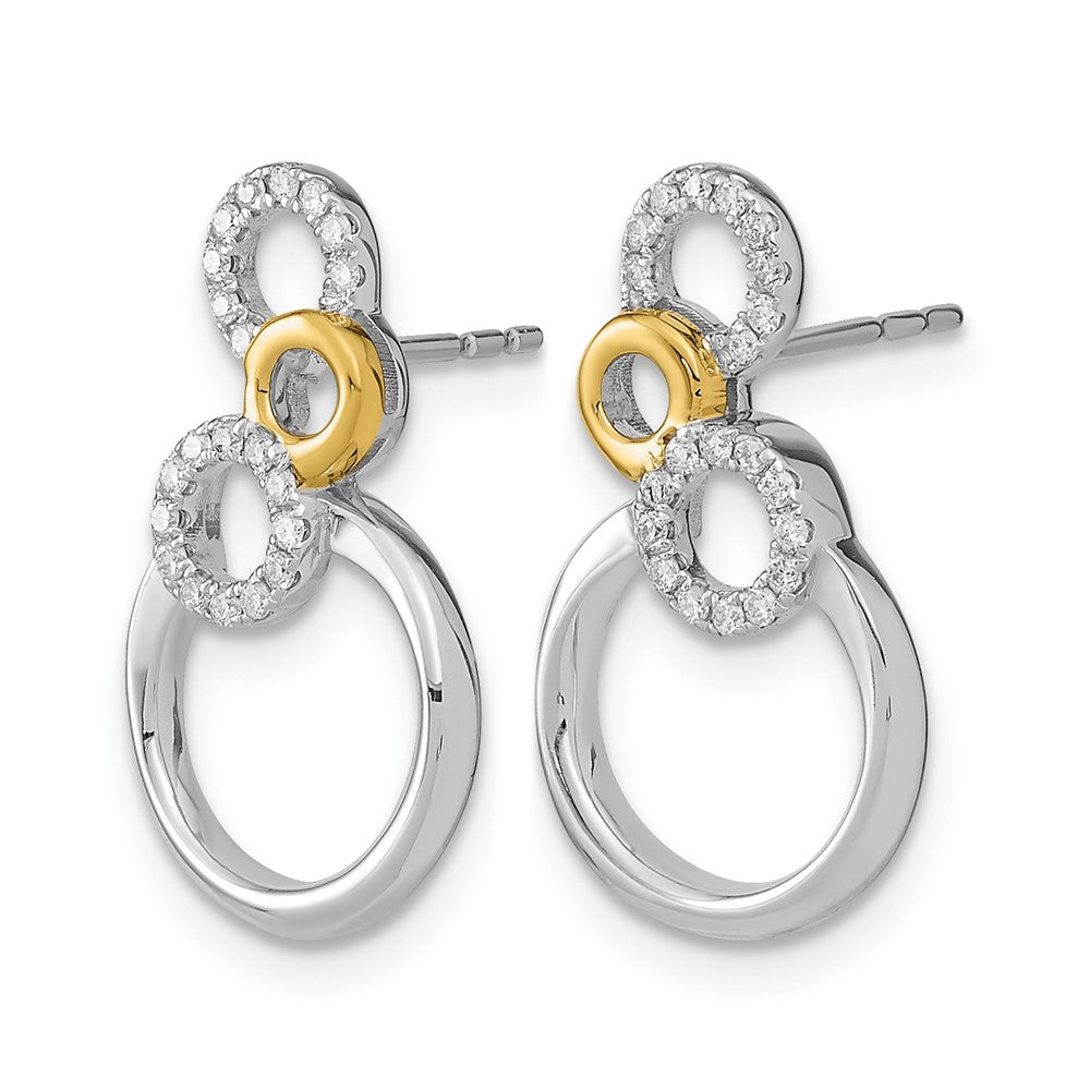 14K Gelbgold Zweifarbig Polierte Ohrstecker mit echten Diamant-Kreisen