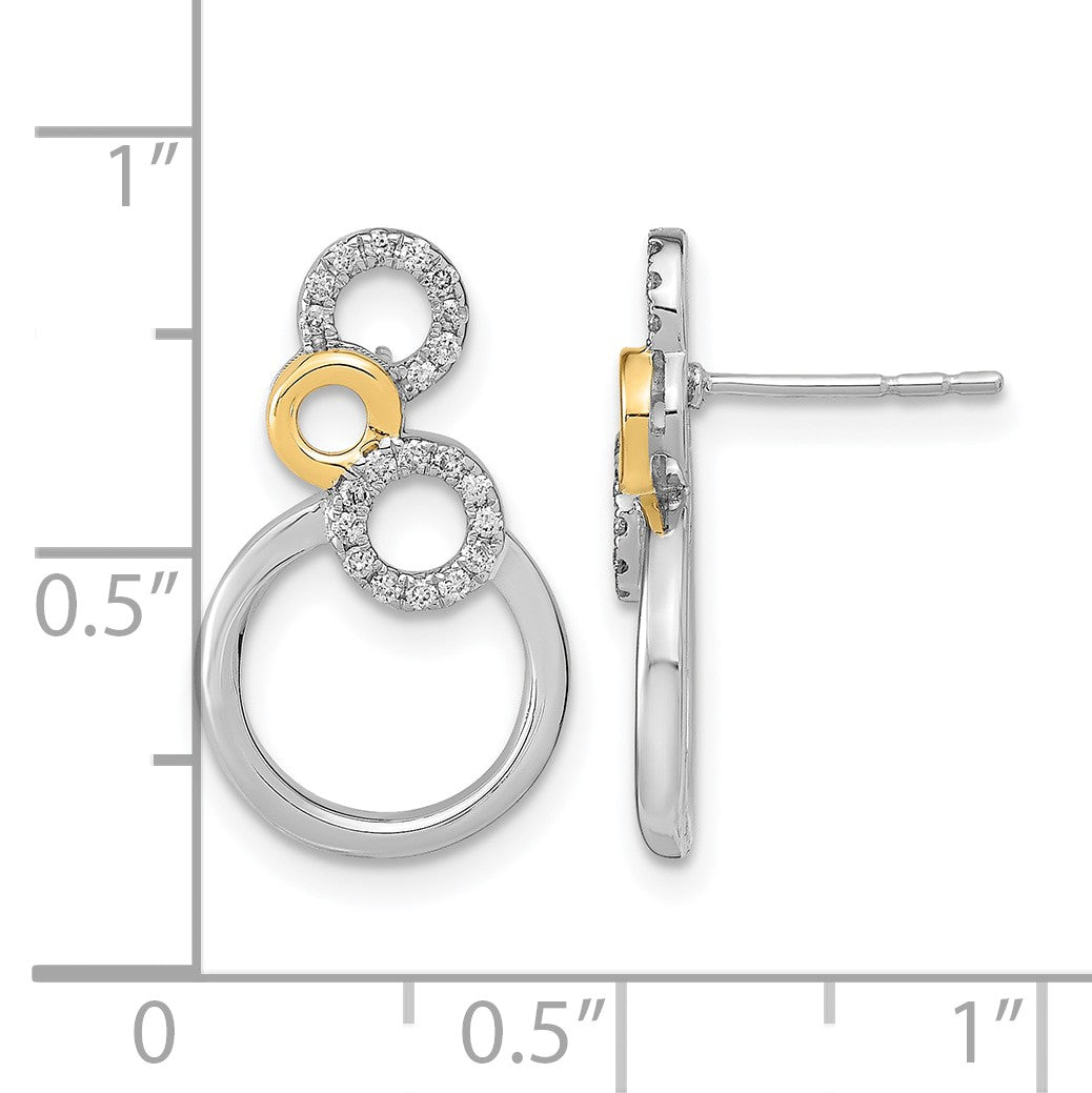 14K Gelbgold Zweifarbig Polierte Ohrstecker mit echten Diamant-Kreisen