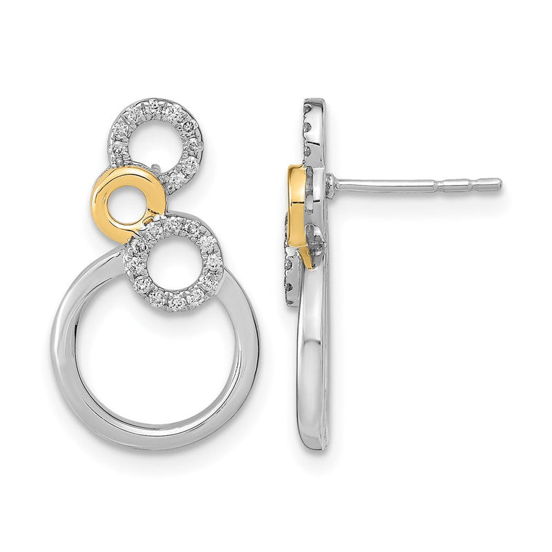 14K Gelbgold Zweifarbig Polierte Ohrstecker mit echten Diamant-Kreisen