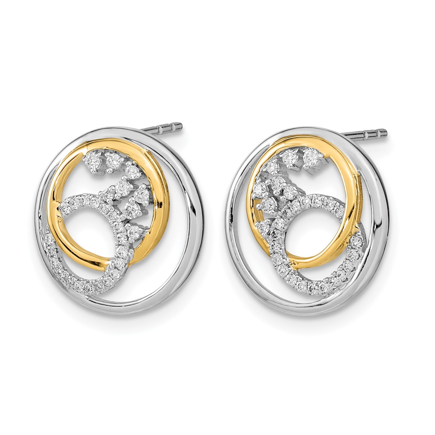 14k Gelbgold Two-tone Polished Real Diamant Circle Cluster Post Earrings