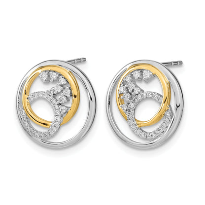 14k Gelbgold Two-tone Polished Real Diamant Circle Cluster Post Earrings