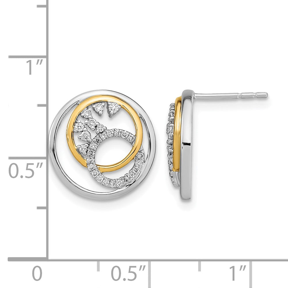 14k Gelbgold Two-tone Polished Real Diamant Circle Cluster Post Earrings