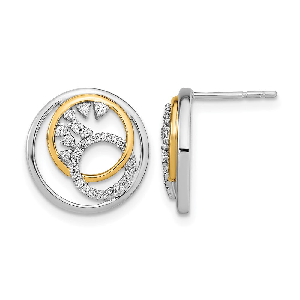 14k Gelbgold Two-tone Polished Real Diamant Circle Cluster Post Earrings
