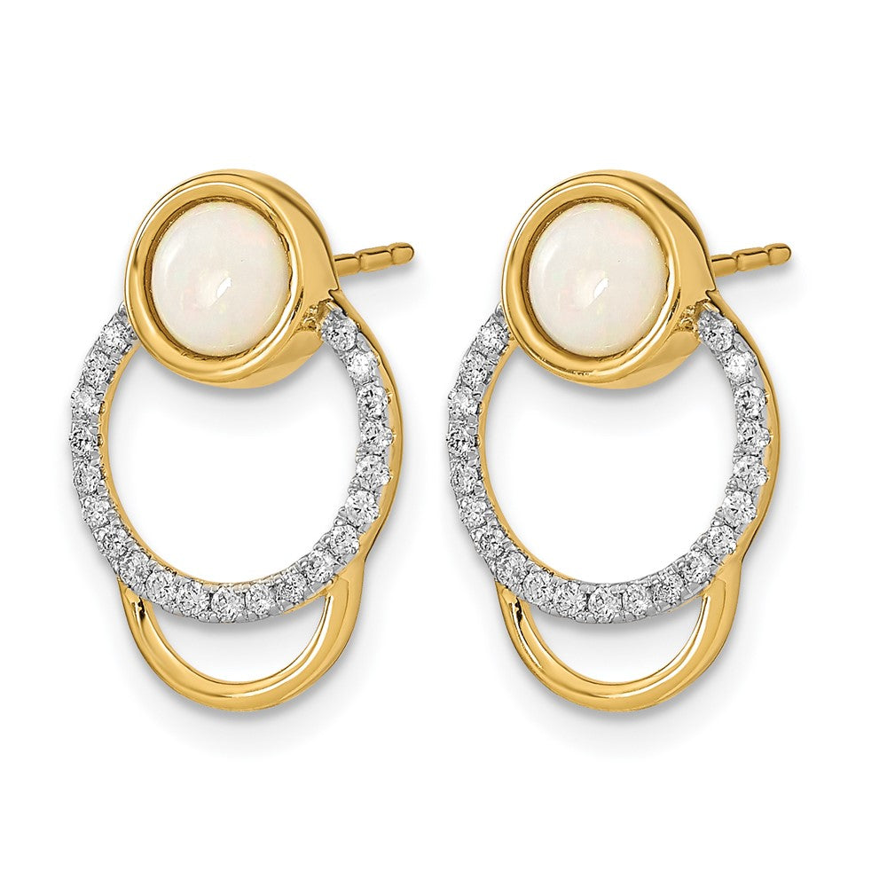14K Gelbgold Polierte Ohrstecker mit echtem Diamant und Opal, Kreis-Design