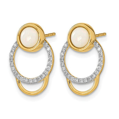 14K Gelbgold Polierte Ohrstecker mit echtem Diamant und Opal, Kreis-Design