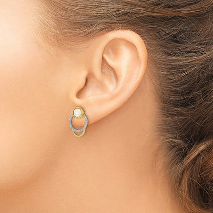 14K Gelbgold Polierte Ohrstecker mit echtem Diamant und Opal, Kreis-Design