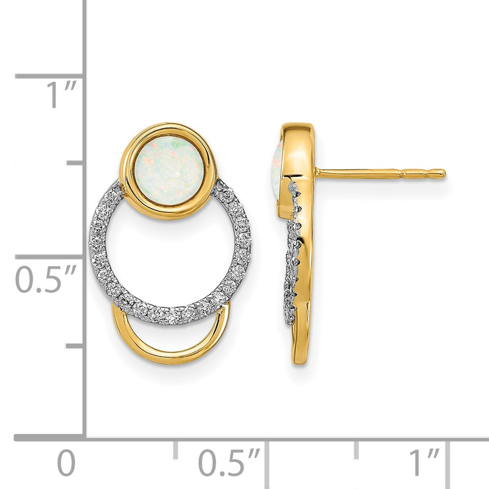 14K Gelbgold Polierte Ohrstecker mit echtem Diamant und Opal, Kreis-Design
