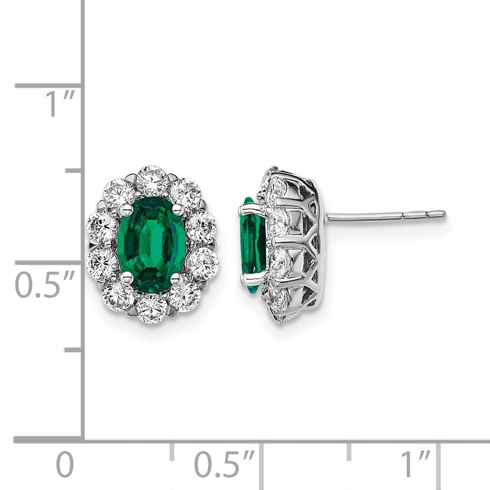 14K Weißgold Ohrstecker mit 1,2 ct. Laborgezüchteten Diamanten VS/SI+ G+ und Halo aus ovalem synthetischem Smaragd
