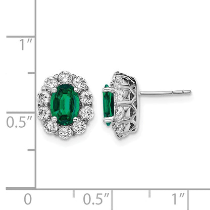 14K Weißgold Ohrstecker mit 1,2 ct. Laborgezüchteten Diamanten VS/SI+ G+ und Halo aus ovalem synthetischem Smaragd