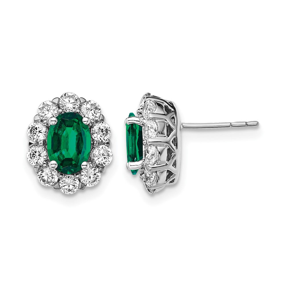 14K Weißgold Ohrstecker mit 1,2 ct. Laborgezüchteten Diamanten VS/SI+ G+ und Halo aus ovalem synthetischem Smaragd