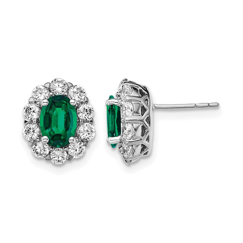14K Weißgold Ohrstecker mit 1,2 ct. Laborgezüchteten Diamanten VS/SI+ G+ und Halo aus ovalem synthetischem Smaragd