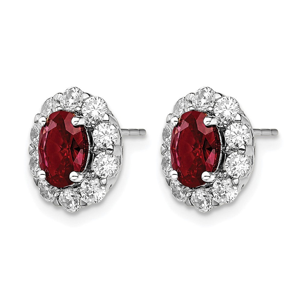 14K Weißgold Ohrstecker mit 1,2 ct. Laborgezüchteten Diamanten VS/SI+ G+ und ovalem gezüchtetem Rubin-Halo