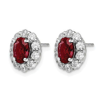 14K Weißgold Ohrstecker mit 1,2 ct. Laborgezüchteten Diamanten VS/SI+ G+ und ovalem gezüchtetem Rubin-Halo