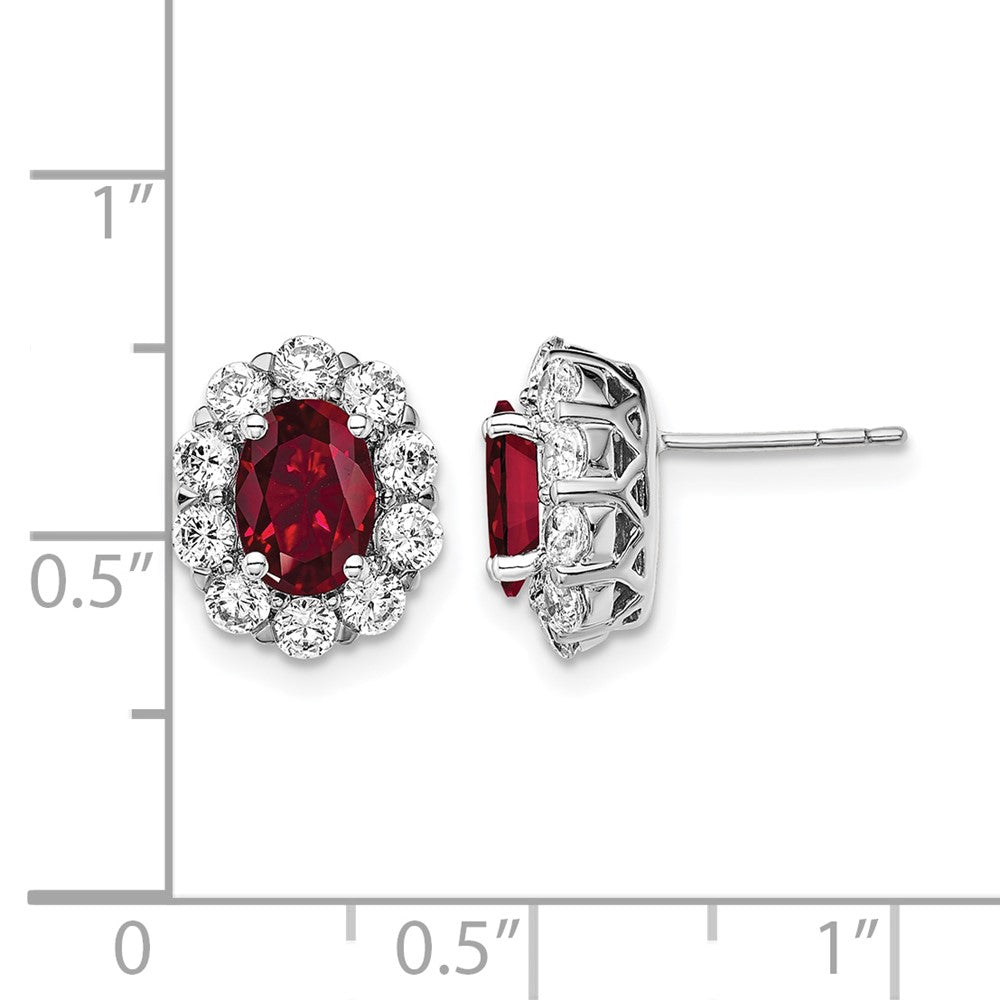 14K Weißgold Ohrstecker mit 1,2 ct. Laborgezüchteten Diamanten VS/SI+ G+ und ovalem gezüchtetem Rubin-Halo