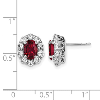 14K Weißgold Ohrstecker mit 1,2 ct. Laborgezüchteten Diamanten VS/SI+ G+ und ovalem gezüchtetem Rubin-Halo