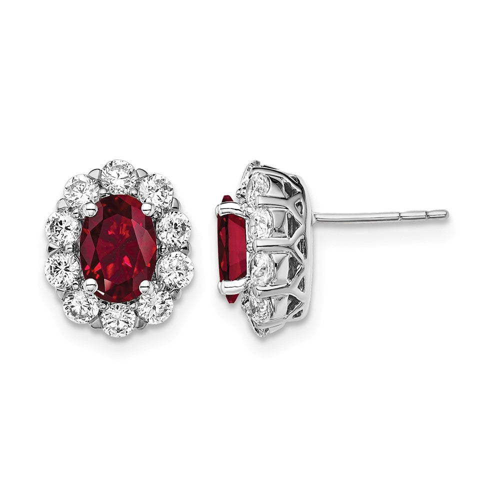 14K Weißgold Ohrstecker mit 1,2 ct. Laborgezüchteten Diamanten VS/SI+ G+ und ovalem gezüchtetem Rubin-Halo