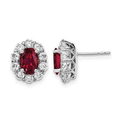 14K Weißgold Ohrstecker mit 1,2 ct. Laborgezüchteten Diamanten VS/SI+ G+ und ovalem gezüchtetem Rubin-Halo