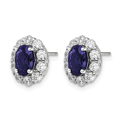 14K Weißgold Ohrstecker mit 1,2 ct. im Labor gezüchteten Diamanten VS/SI+ G+ und ovalen synthetischen Saphiren, Halo-Fassung