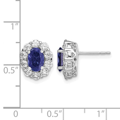 14K Weißgold Ohrstecker mit 1,2 ct. im Labor gezüchteten Diamanten VS/SI+ G+ und ovalen synthetischen Saphiren, Halo-Fassung