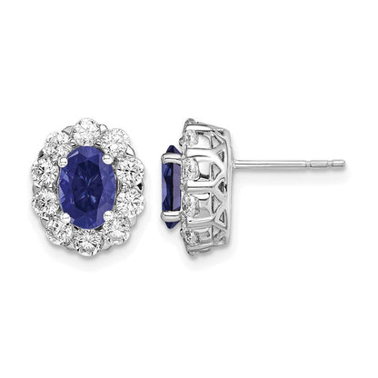 14K Weißgold Ohrstecker mit 1,2 ct. im Labor gezüchteten Diamanten VS/SI+ G+ und ovalen synthetischen Saphiren, Halo-Fassung