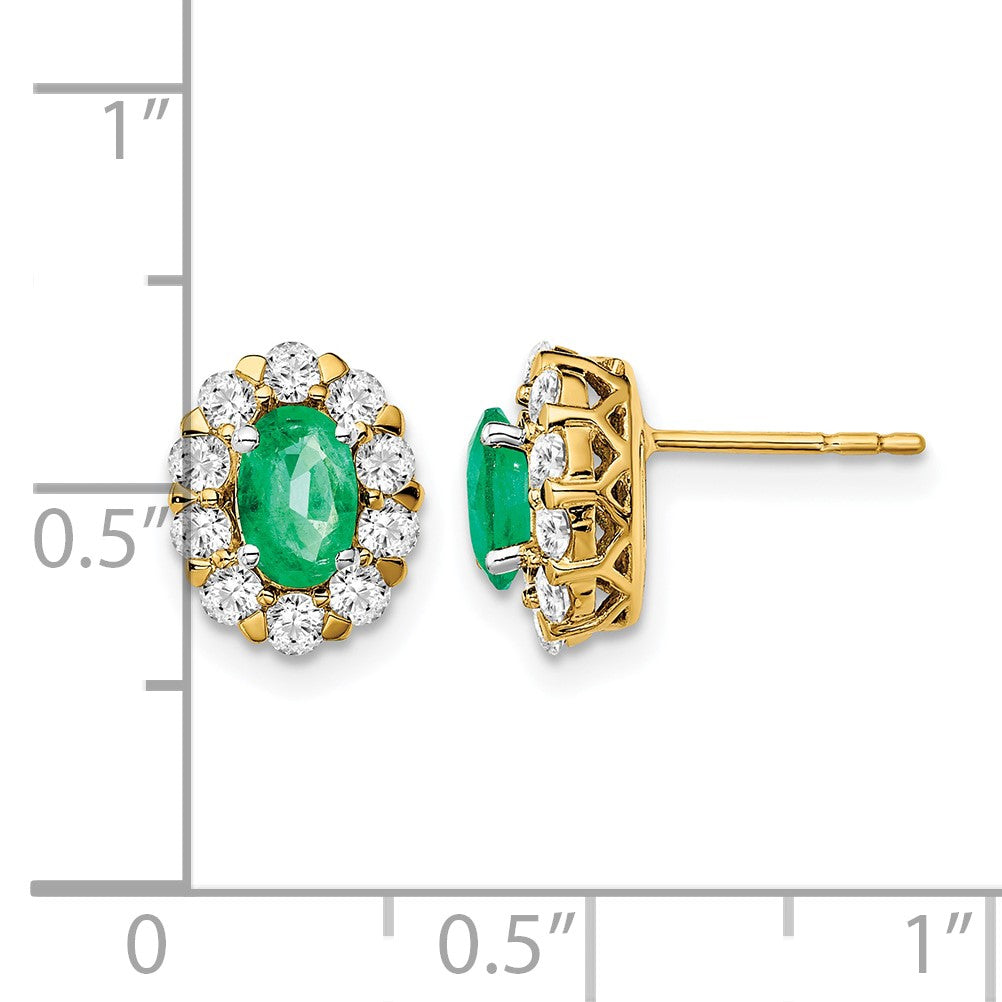 14K Gelbgold Ohrringe mit ovalem Smaragd, echten Diamanten und Halo-Fassung, mit Ohrstecker-Verschluss