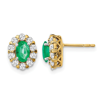 14K Gelbgold Ohrringe mit ovalem Smaragd, echten Diamanten und Halo-Fassung, mit Ohrstecker-Verschluss