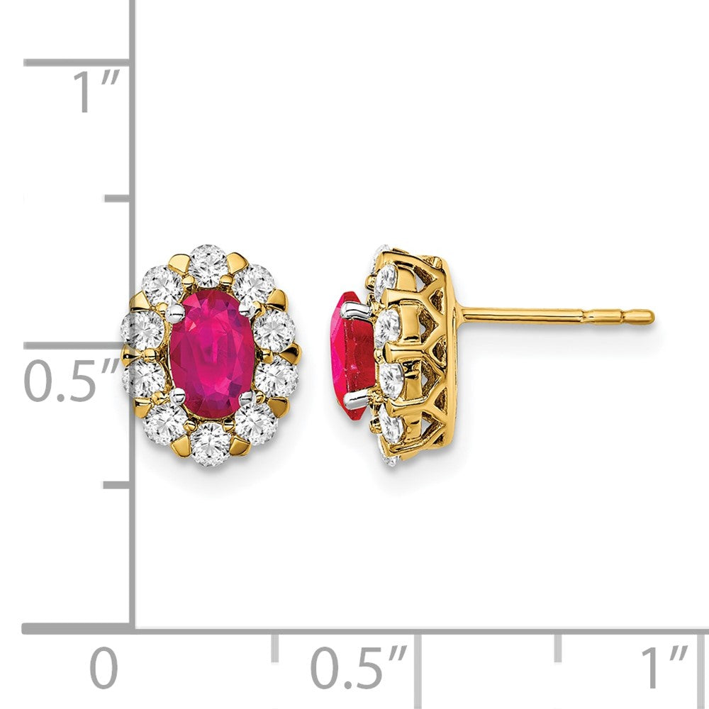 14K Gelbgold Ohrstecker mit ovalem Rubin und echten Diamanten im Halo-Design
