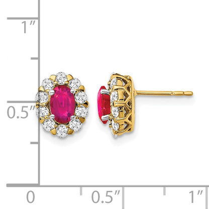 14K Gelbgold Ohrstecker mit ovalem Rubin und echten Diamanten im Halo-Design