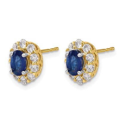 14K Gelbgold Ohrstecker mit ovalem Saphir und Echt-Diamant-Halo