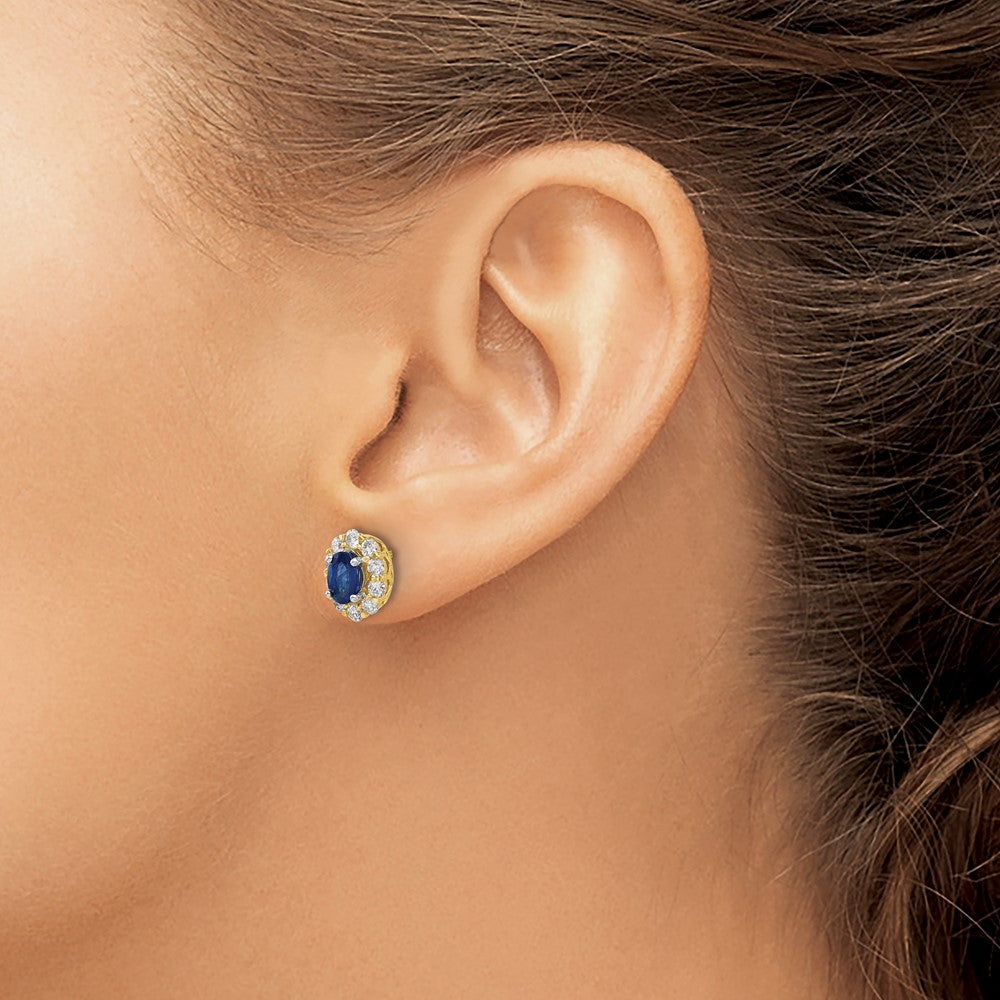 14K Gelbgold Ohrstecker mit ovalem Saphir und Echt-Diamant-Halo