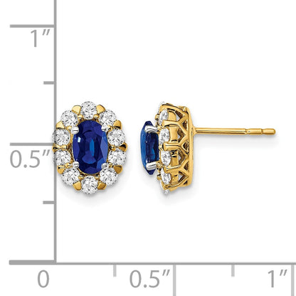 14K Gelbgold Ohrstecker mit ovalem Saphir und Echt-Diamant-Halo
