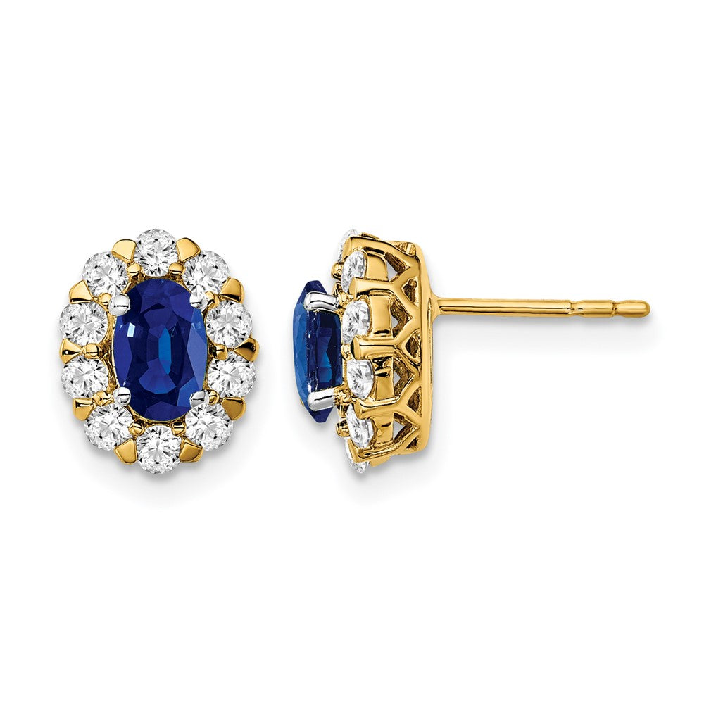 14K Gelbgold Ohrstecker mit ovalem Saphir und Echt-Diamant-Halo